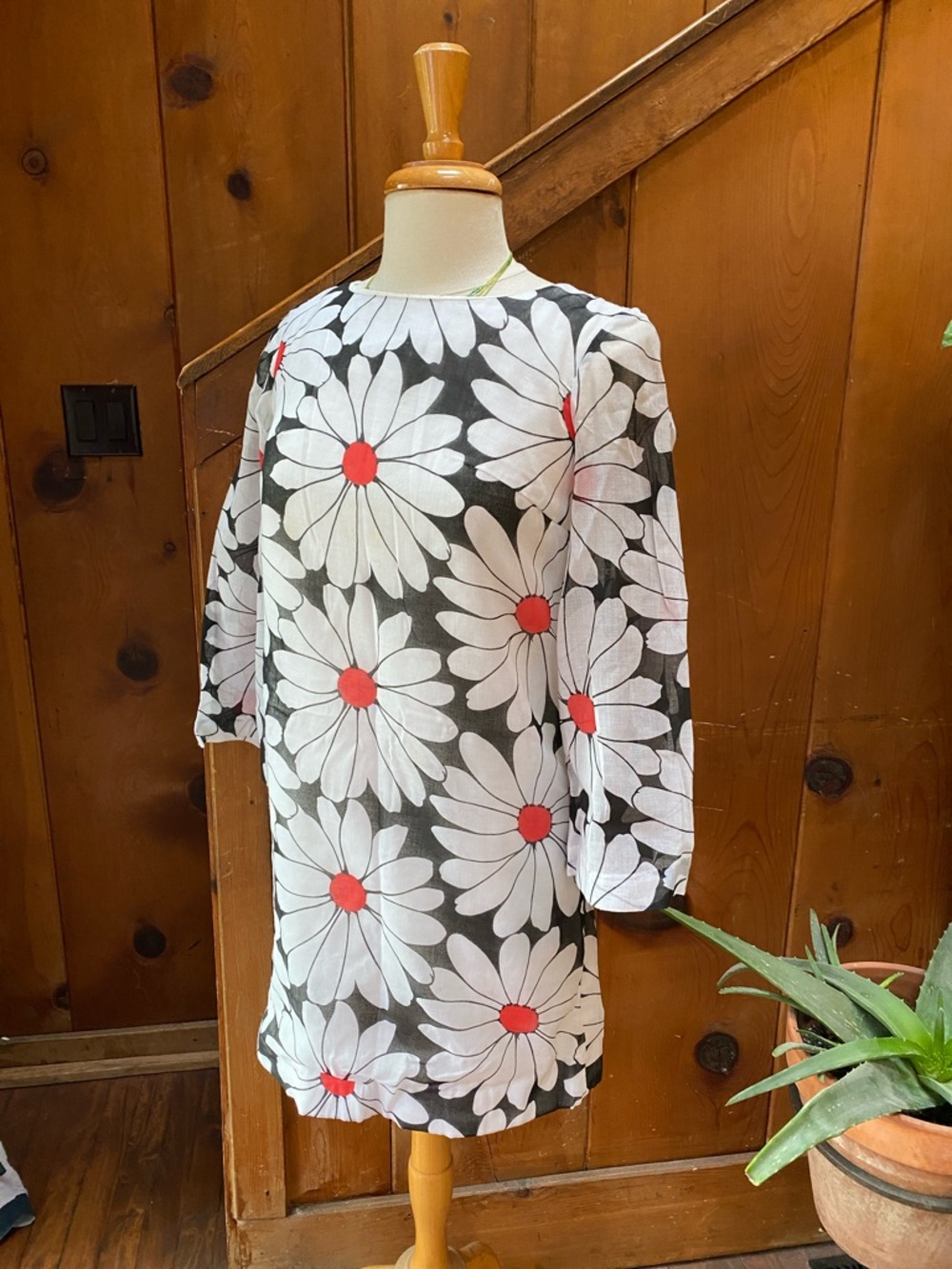 Vintage Daisy Print Long Bell Sleeve Mini Dress